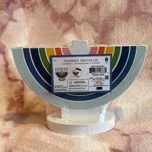 Colorful Hanukkah Decorative Play Wooden Menorah with Wood Candles NWT